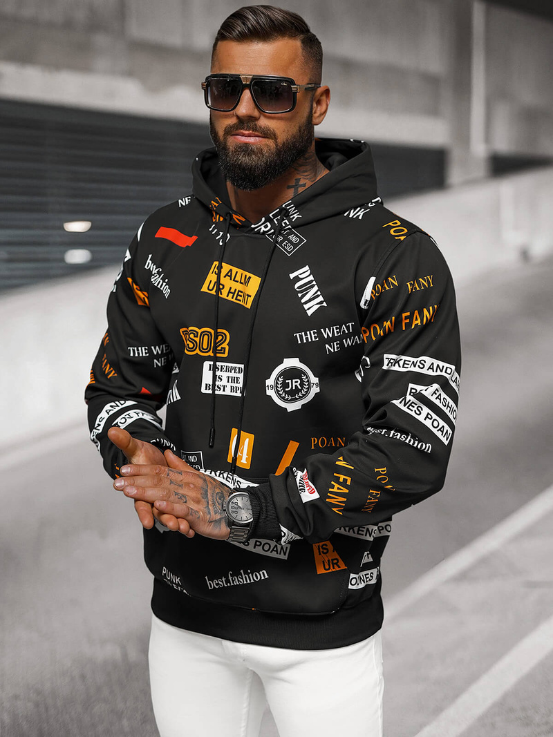 Juodas vyriškas džemperis su gobtuvu OZONEE JS/8B1250/3