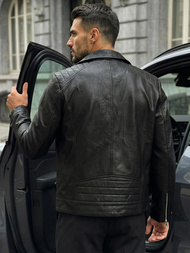 Juoda vyriška odinė striukė OZONEE JS/11Z8067Z