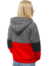 Grafitai-raudonas moteriškas džemperis su gobtuvu OZONEE JS/KSW2030