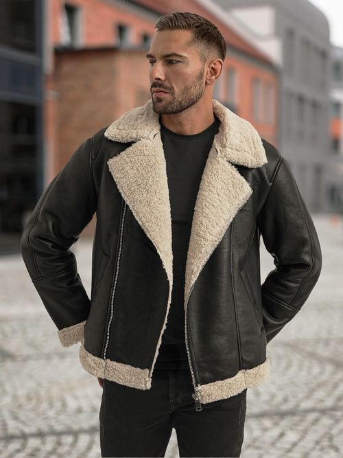 Juoda vyriška odinė striukė OZONEE JS/11Z8273