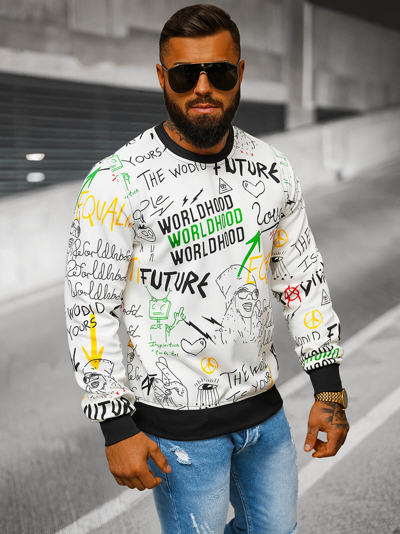 Balta vyriškas džemperis OZONEE JS/8B1228/1