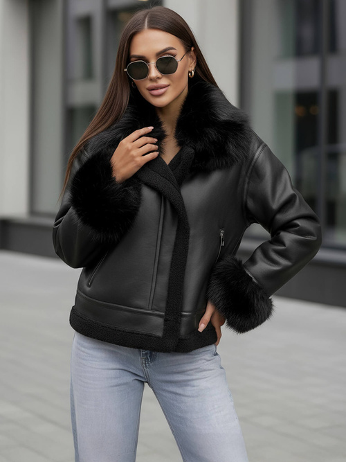 Juoda moteriška odinė striukė OZONEE JS/61M8505/392Z