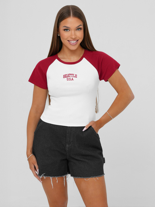 Baltai-raudoni moteriški marškinėliai OZONEE JS/R61627