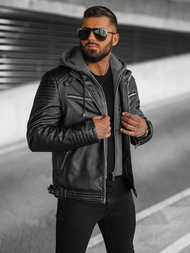 Juoda vyriška odinė striukė OZONEE JS/11Z8063