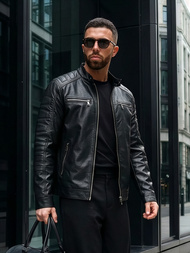 Juoda vyriška odinė striukė OZONEE JS/11Z8138