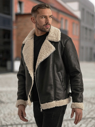 Juoda vyriška odinė striukė OZONEE JS/11Z8273