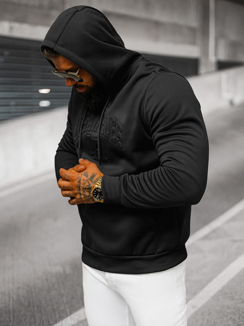 Juoda vyriškas džemperis su gobtuvu OZONEE JS/27B6511/3