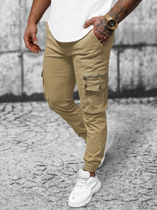 Smėliniai vyriškos chino jogger stiliaus kelnės OZONEE NB/MP0201K
