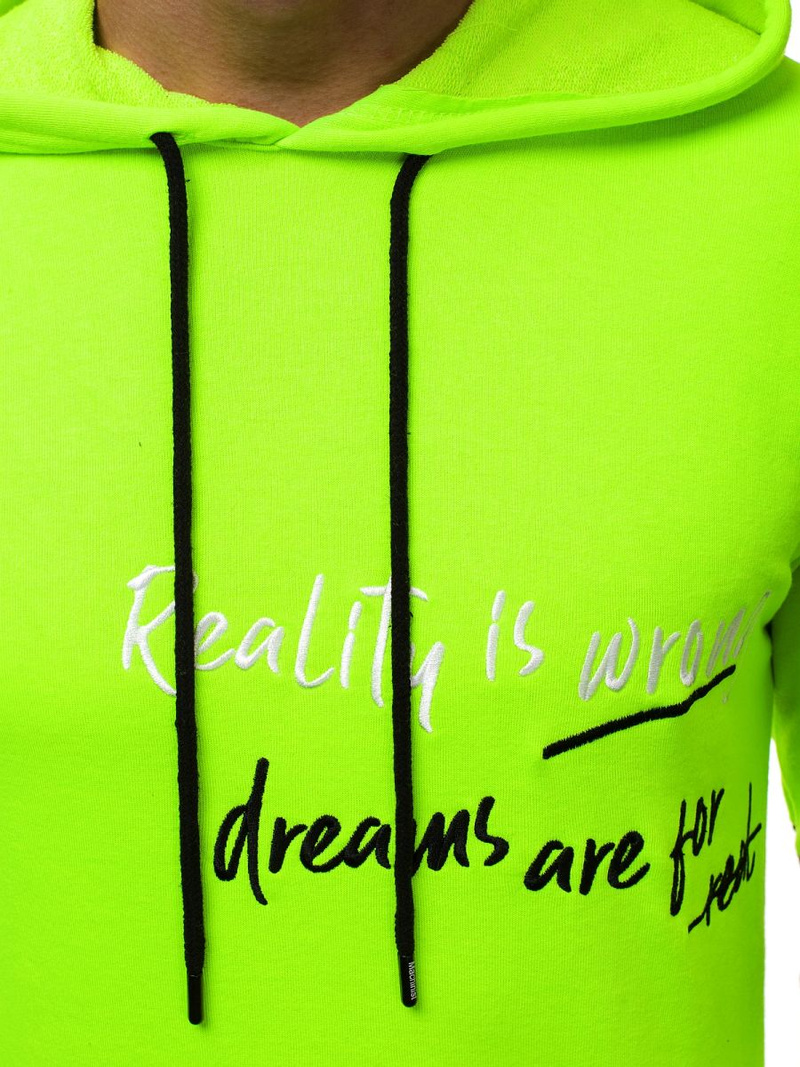 Žaliai-Neoninis vyriškas džemperis su gobtuvu OZONEE MACH/3105Z