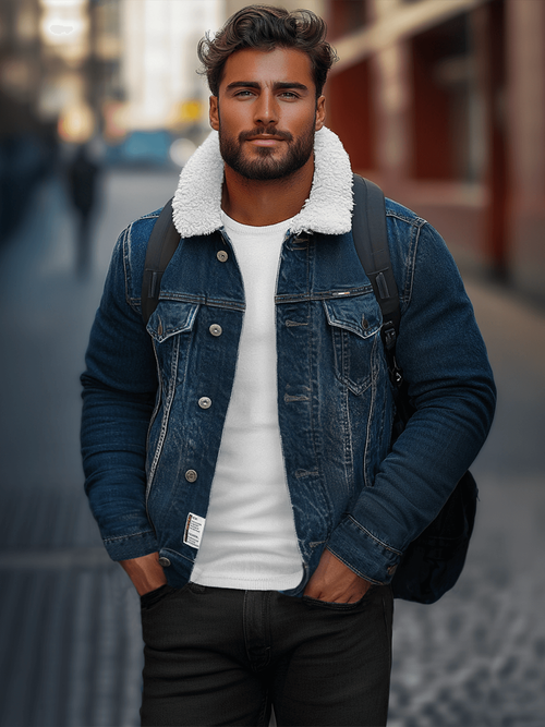 Tamsiai-mėlyna vyriška džinso šerpas striukė OZONEE NB/MJ516BSZ