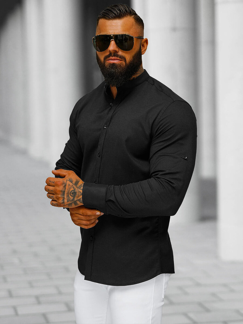 Juodi vyriški marškiniai OZONEE O/V121