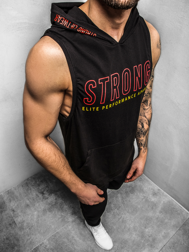 Juodi vyriški marškinėliai su gobtuvu OZONEE MAD/2992Z