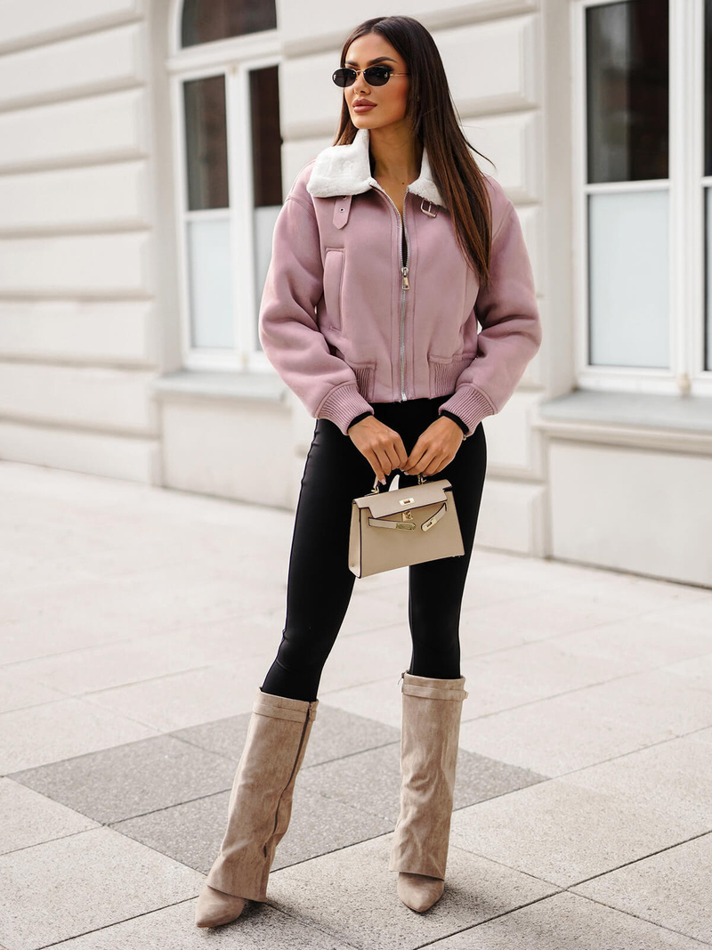 Pudrinis rožinis moteriška striukė OZONEE O/81326