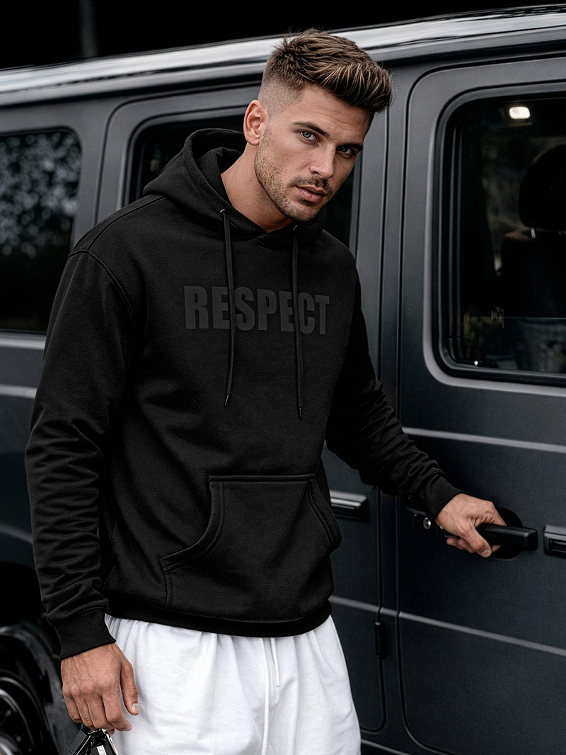 Juoda vyriškas džemperis su gobtuvu OZONEE JS/8B1968/3