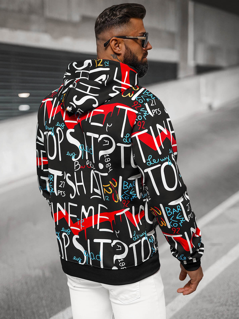 Juodas vyriškas džemperis su gobtuvu OZONEE JS/8B1233/3