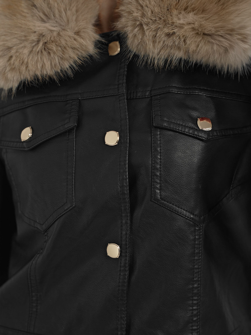 Juodai-smėlinis moteriška odinė striukė OZONEE JS/61M8513/392B