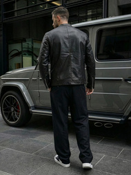 Juoda vyriška odinė striukė OZONEE JS/11Z8021