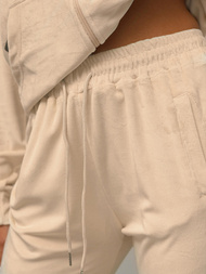 Šviesiai-smėlinė moteriškas veliūrinis sportinis kostiumas OZONEE JS/8C1176/159Z