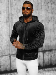 Juodas vyriškas veliūrinis džemperis su gobtuvu OZONEE JS/8B1168/3