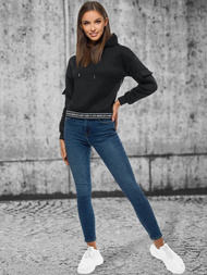 Juodas moteriškas džemperis su gobtuvu OZONEE JS/B26030