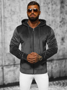 Grafitinis vyriškas veliūrinis džemperis su gobtuvu OZONEE JS/8B1168/6