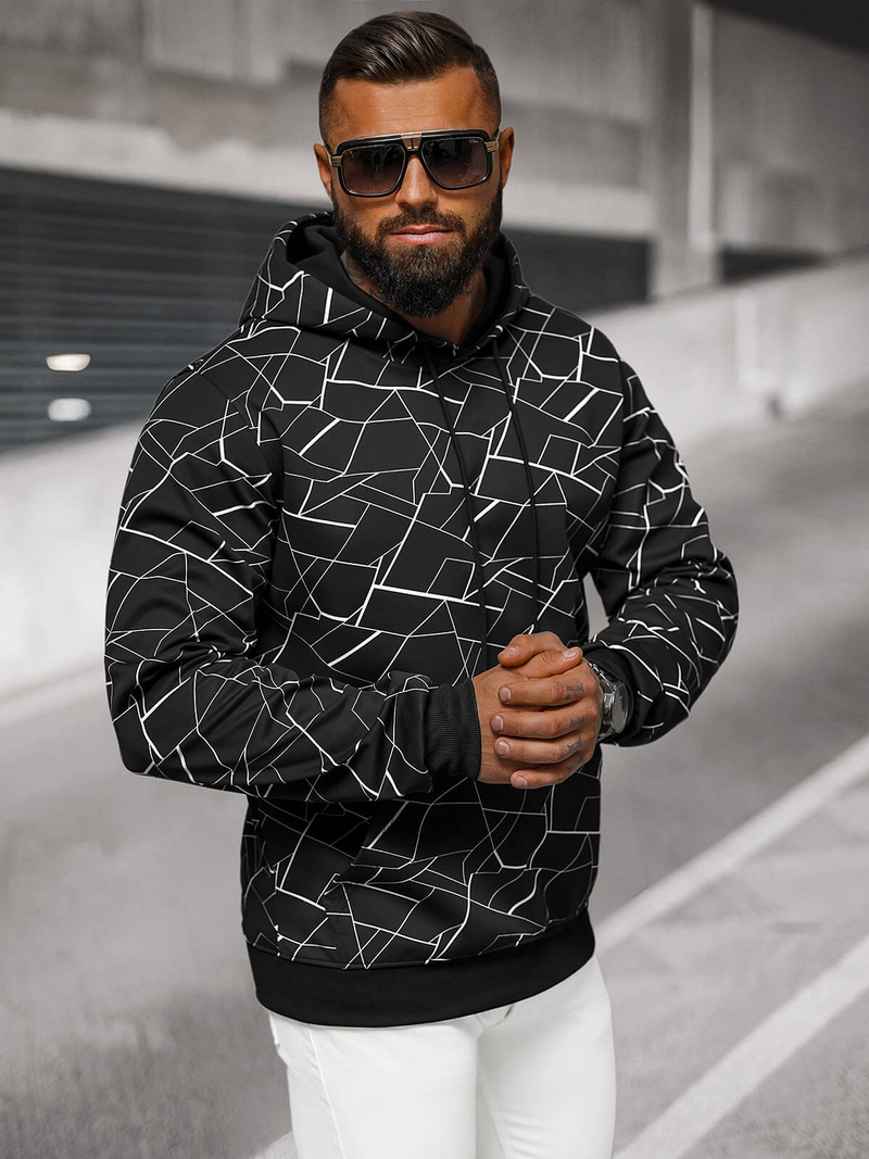 Juodas vyriškas džemperis su gobtuvu OZONEE JS/8B1235/3