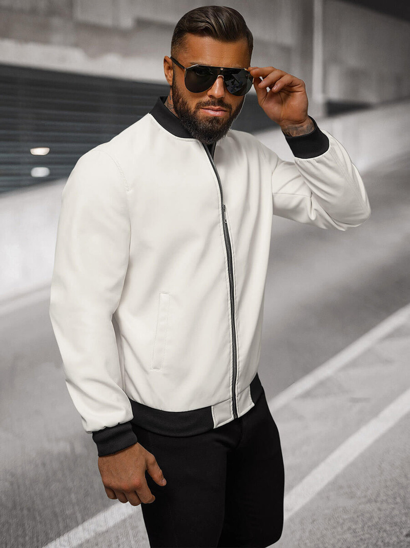 Balta vyriška odinė striukė OZONEE O/88120