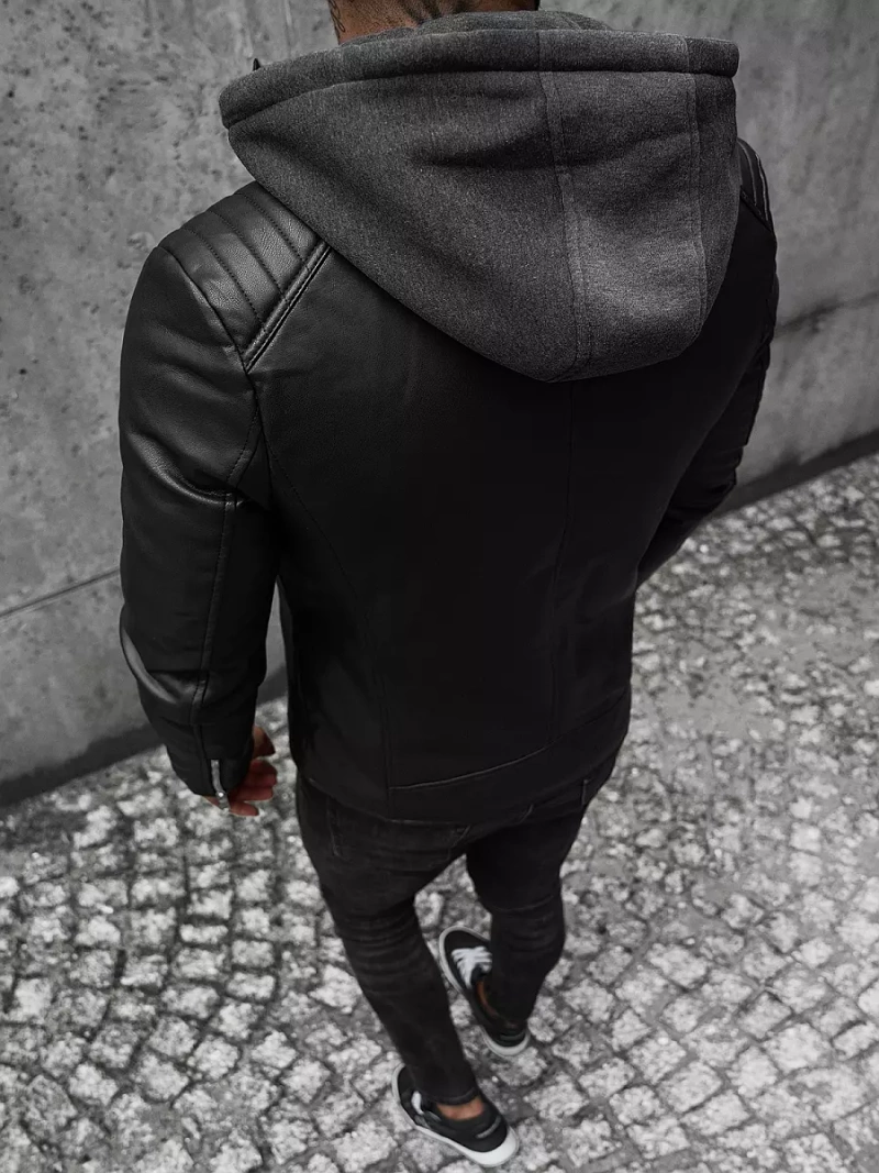 Juoda vyriška odinė striukė OZONEE JS/11Z8012