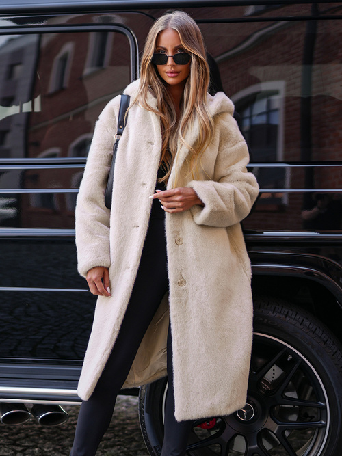 Smėlinis moteriška žieminė striukė iš kailio OZONEE JS/11Z8250