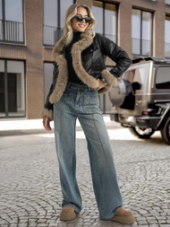 Juoda moteriška odinė striukė OZONEE JS/61M8517/392