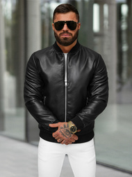 Juoda vyriška odinė striukė OZONEE JS/11Z8107