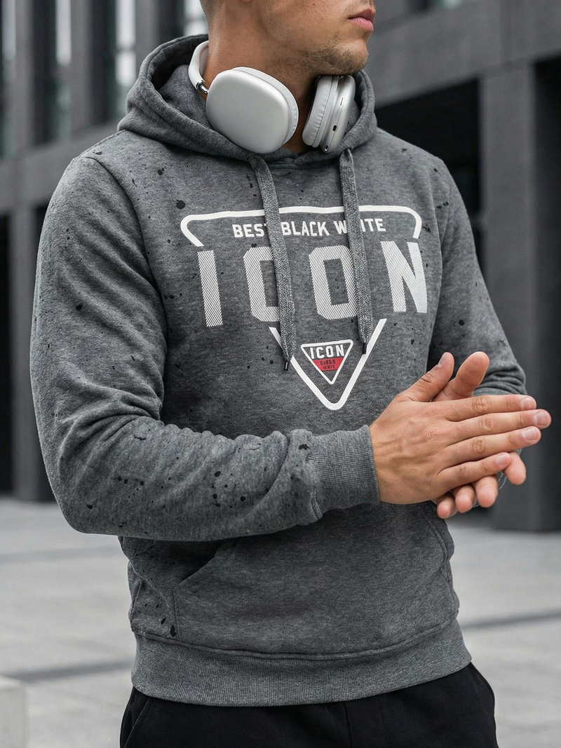 Grafitinis vyriškas džemperis su gobtuvu OZONEE JS/8B1737/5