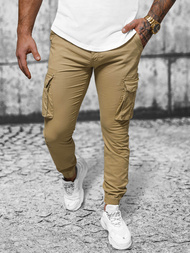 Smėliniai vyriškos chino jogger stiliaus kelnės OZONEE NB/MP0202K