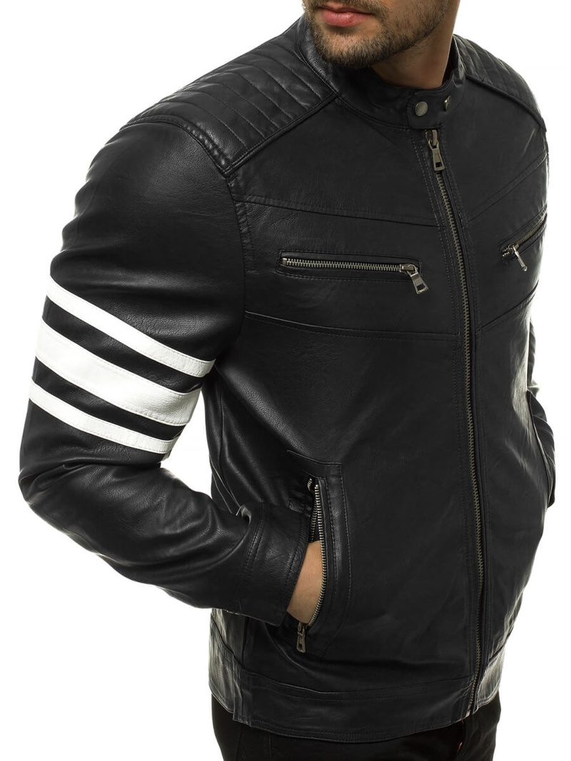 Juodai-Balta vyriška odinė striukė OZONEE YD/BF59359