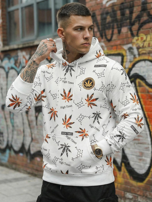 Baltas vyriškas džemperis su gobtuvu OZONEE O/B266Z