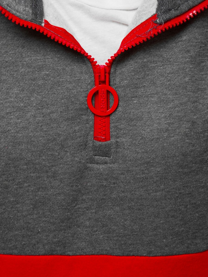 Grafitai-raudonas moteriškas džemperis su gobtuvu OZONEE JS/KSW2030