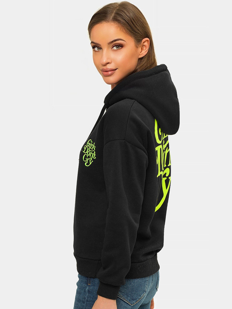 Juodas moteriškas džemperis su gobtuvu OZONEE JS/B26013