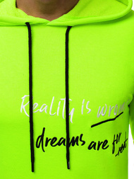 Žaliai-Neoninis vyriškas džemperis su gobtuvu OZONEE MACH/3105Z