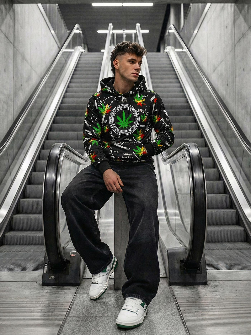 Juodas vyriškas džemperis su gobtuvu OZONEE O/B269Z