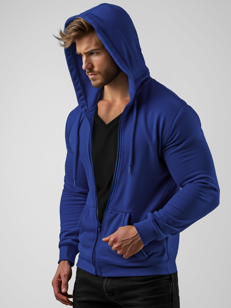 Kobaltinis džemperis su gobtuvu OZONEE JS/2008