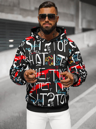 Juodas vyriškas džemperis su gobtuvu OZONEE JS/8B1233/3