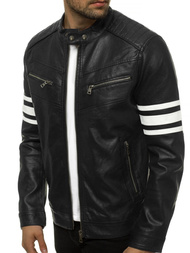 Juodai-Balta vyriška odinė striukė OZONEE YD/BF59359