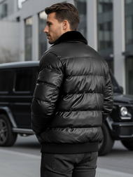 Juoda vyriška žieminė odinė striukė OZONEE O/M795Z