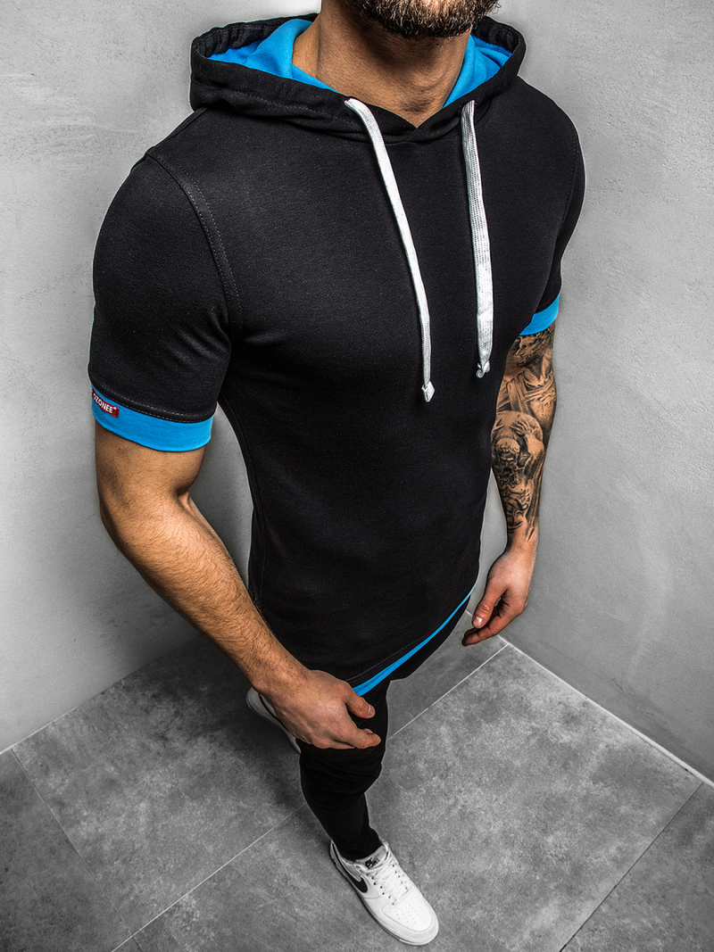 Juodai-Mėlyni vyriški marškinėliai su gobtuvu OZONEE O/1273Z