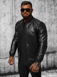 Juoda vyriška odinė striukė OZONEE JS/11Z8105