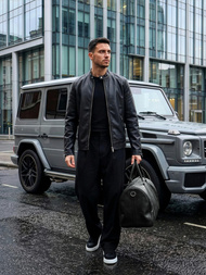 Juoda vyriška odinė striukė OZONEE JS/11Z8027