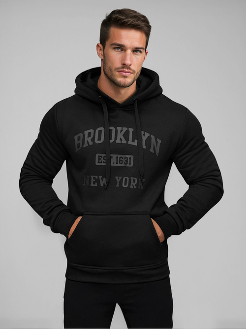 Juoda vyriškas džemperis su gobtuvu OZONEE JS/8B1350/3Z