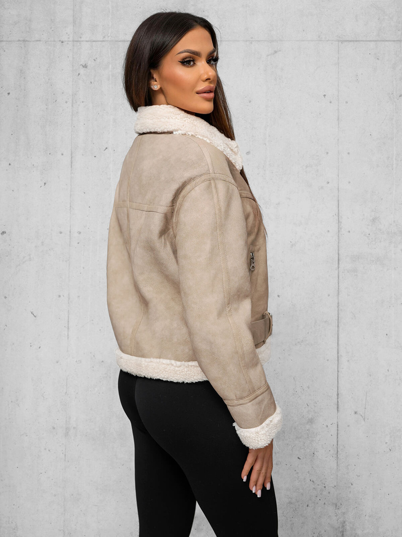 Smėlinis Moteriška Odinė Striukė OZONEE O/81331Z