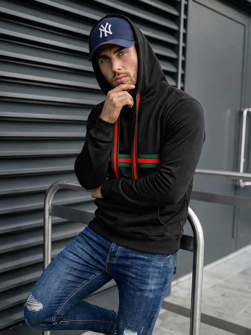 Juoda vyriškas džemperis su gobtuvu OZONEE JS/8B1735/3Z