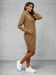 Tamsiai-smėlinis moteriškas džemperis su gobtuvu OZONEE JS/YS10005/91